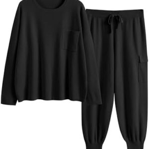 Prinbara Two Piece Outfits Sweater Sets 2023 Trendy Knit Cargo Jogger Pants Matching Sets Loungewear