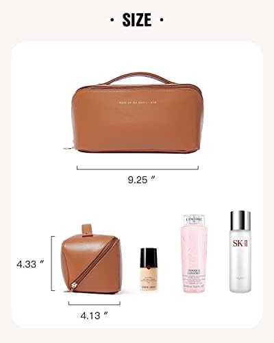 EACHY Travel Makeup Bag,Large Capacity Cosmetic Bags for Women,Waterproof Portable Pouch Open Flat Toiletry Bag Make up Organizer with Divider and Handle (Brown, Medium) - Image 6