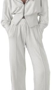 Herseas Womens 2 Piece Casual Outfit Workout Hoodie Sweatsuits with Sweatpant Travel Airport Track Suits Lounge Sets