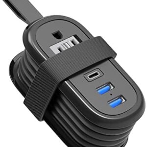BEVA 4FT Travel Power Strip with USB C Ports, Non Surge Protector with Flat Plug Travel Extension Cord, 2 Outlets 3 USB Ports(1 USB C), Office Organizer Cruise Travel Essentials(Black 3.4A)