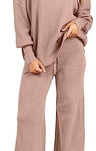 ANRABESS Women 2 Piece Outfits Sweatsuit Oversized Sweater Set & Wide Leg Pants Fall Chunky Lounge Set