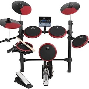 MUSTAR Electronic Drum Set, 10 Piece Electric Drum Set with 225 Sounds, 8" Dual Zone Snare, 8" Silicone Tom Pads, 10" Cymbals, Kick Drum, 2 Pedals, Sticks, USB MIDI, 15 Drum Kits (5 Pads, 3 Cymbals)