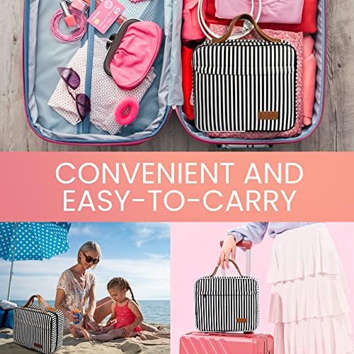 WDLHQC Hanging Travel Toiletry Bag with Hook | Water Proof Zip Bag with 4 Compartments + 2 Outer Zip Pockets | Cosmetic Travel Bag for Toiletries | Travel Essentials for Women & Men (Black Stripe) - Image 8