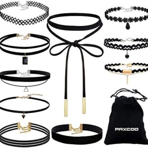Paxcoo CN-01 Black Velvet Choker Necklaces with Storage Bag for Women Girls, Pack of 10