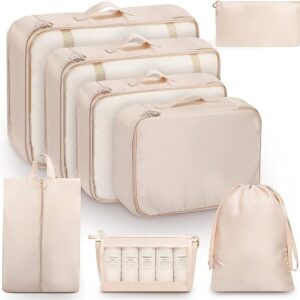 8 Set Packing Cubes for Travel, Luggage Organizer Bags for TravelEssentials, Travel Cubes for Carry on Suitcases (Light Blue)