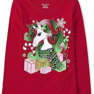The Children's Place Girls' Long Sleeve Christmas Graphic T-Shirt