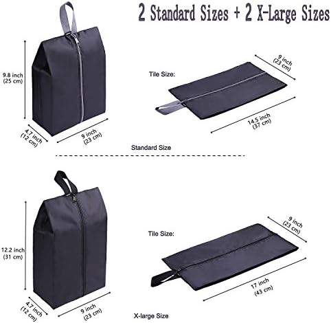 YAMIU Travel Shoe Bags Set of 4 Waterproof Nylon with Zipper for Men & Women, Black - Image 2