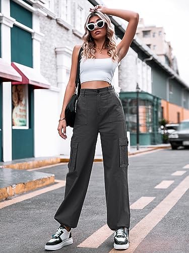 ZMPSIISA Women High Waisted Cargo Pants Wide Leg Casual Pants 6 Pockets Combat Military Trousers - Image 2