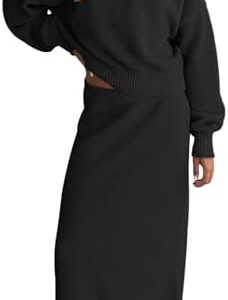 Dsewpaur Women 2 Piece Sweater Skirt Set Outfits Mock Neck Long Sleeve Sweater Knit Maxi Long Skirt Lounge Sets Sweatsuit