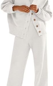 ANRABESS Women 2 Piece Outfits Long Sleeve Cardigan Sweater Sets Casual Lounge Matching Clothes Set