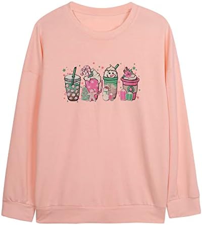 Women Christmas Coffee Cups Sweatshirt Snowman Retro Groovy Long Sleeve T-shirt Santa Cookies Lightweight Tee - Image 6