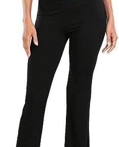 HDE Women's Color Block Fold Over Waist Yoga Pants Flare Leg Workout Leggings