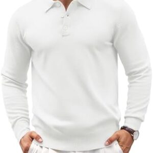 COOFANDY Mens Knit Polo Shirts Casual Long Sleeve Classic Polo Shirts Button Down Golf Shirts