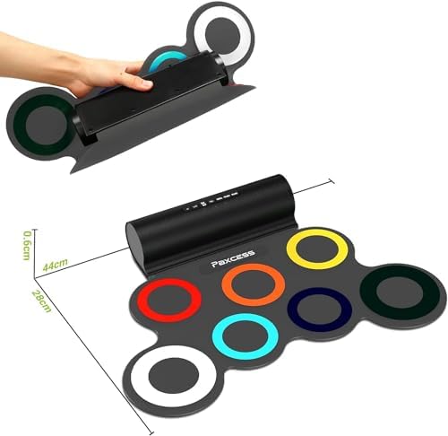 7 Pads Electronic Drum Set, Roll-Up Drum Practice Pad Drum Kit with Headphone Jack Built-in Speaker Drum Pedals Drum Sticks 10 Hours Playtime, Great Holiday Birthday Gift for Kids (4 * Drum Sticks) - Image 7