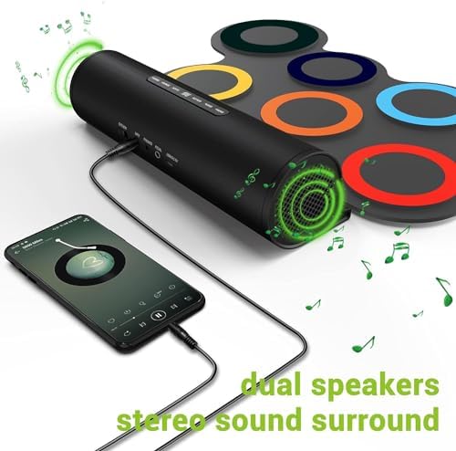 7 Pads Electronic Drum Set, Roll-Up Drum Practice Pad Drum Kit with Headphone Jack Built-in Speaker Drum Pedals Drum Sticks 10 Hours Playtime, Great Holiday Birthday Gift for Kids (4 * Drum Sticks) - Image 6