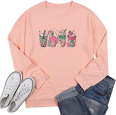 Women Christmas Coffee Cups Sweatshirt Snowman Retro Groovy Long Sleeve T-shirt Santa Cookies Lightweight Tee - Image 2