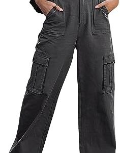 ZMPSIISA Women High Waisted Cargo Pants Wide Leg Casual Pants 6 Pockets Combat Military Trousers