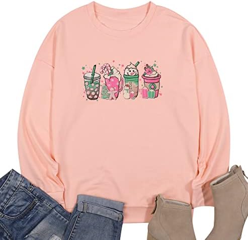 Women Christmas Coffee Cups Sweatshirt Snowman Retro Groovy Long Sleeve T-shirt Santa Cookies Lightweight Tee - Image 4