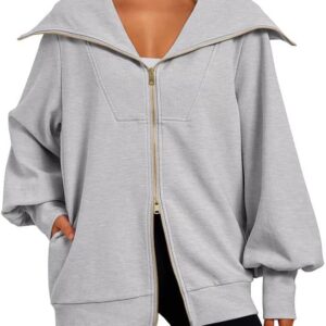 EFAN Womens Oversized Zip Up Sweatshirts Winter Jackets Coats Outfits for Women Fall Fashion 2023 Trendy Cothes with Pocket